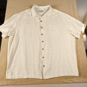 Caribbean Pure Silk Shirt Mens 3XB Ivory Button Front Camp